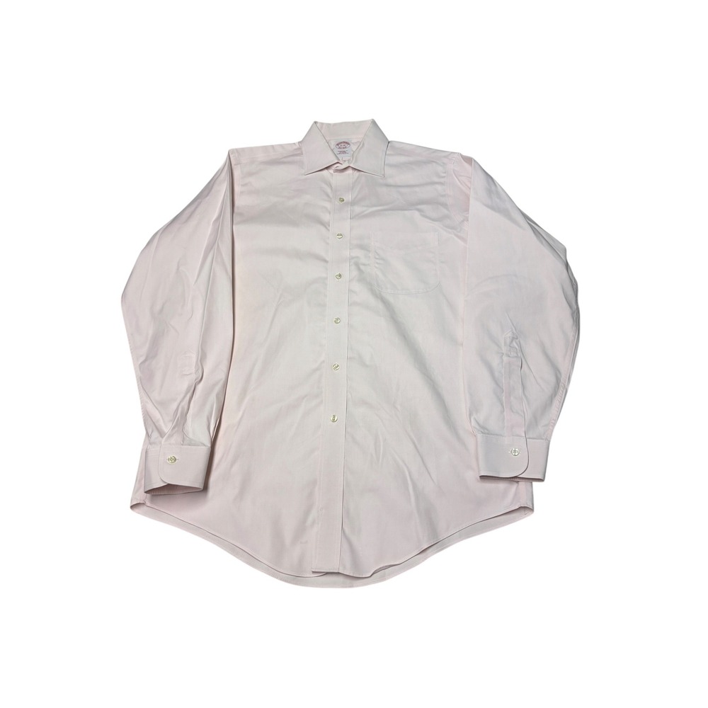 Brooks Brothers Traditional Fit Non-Iron Pink Cotton Dress Shirt 15-34 Mens